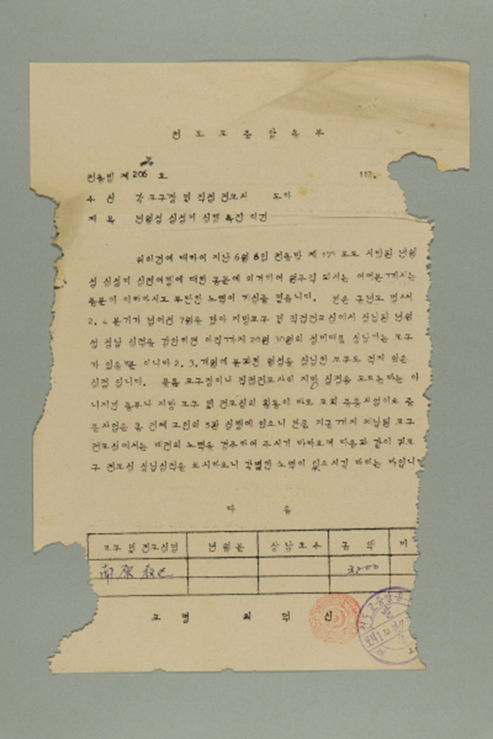 1971년에 천도교중앙총부 교령 최덕신이 각 교구장, 직접전교사에게 송부한 천총발(제206호-년월성 실성미 실행 촉진의 건) 섬네일 파일